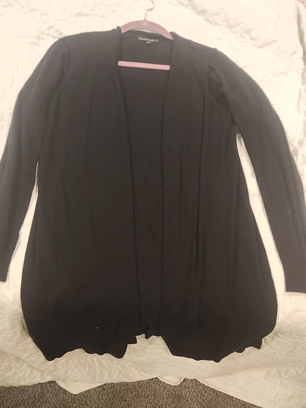 Love Ellie Black Open-Front Draped Cardigan Sweater